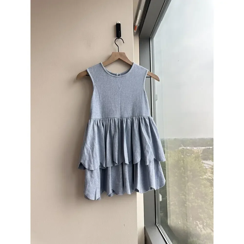Mabel + Honey Blue Sleeveless Knit Dress Ruffled Skirt Girls Sz 6x